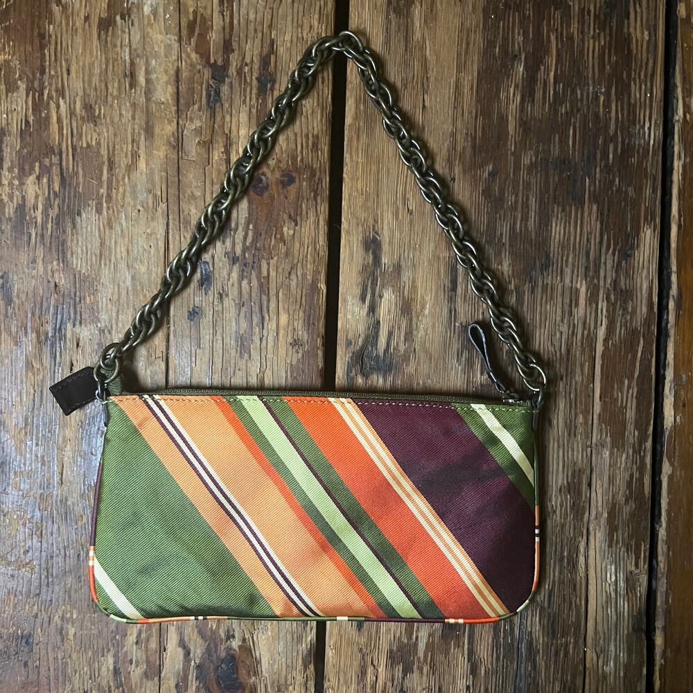 Vintage Y2K J Crew Silk Stripe Shoulder Bag Chain Strap Purse Twee Coquette Mini